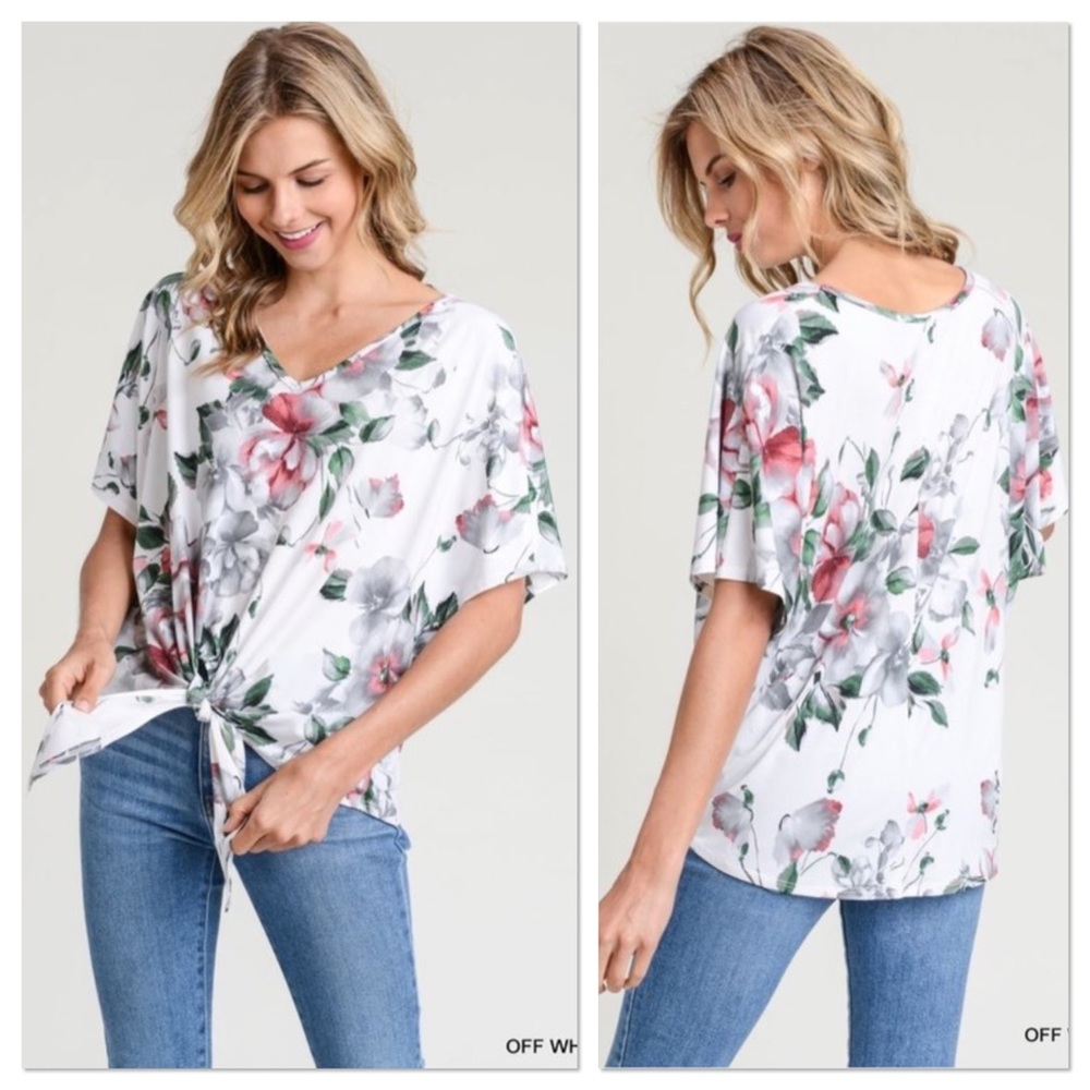 🆕 Off White Floral Self Tie Top